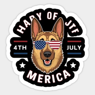 A cartoon German Shepherd in American flag colors has an American flag-colored face, wearing American flag-colored sunglasses Sticker